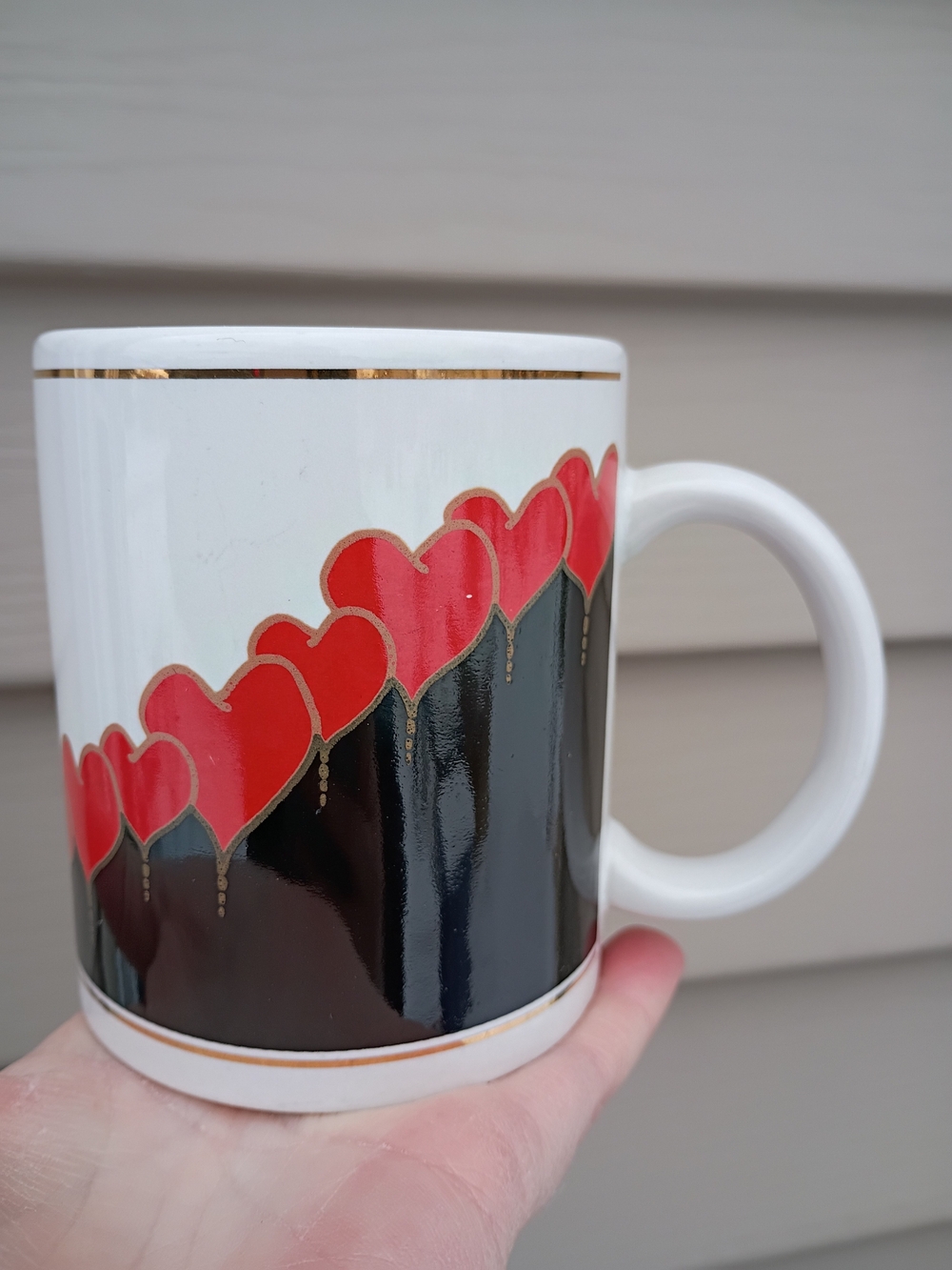 Vintage 90s Ceramic J.I.I. Hearts Gold Trim Love Mug Valentine's Day